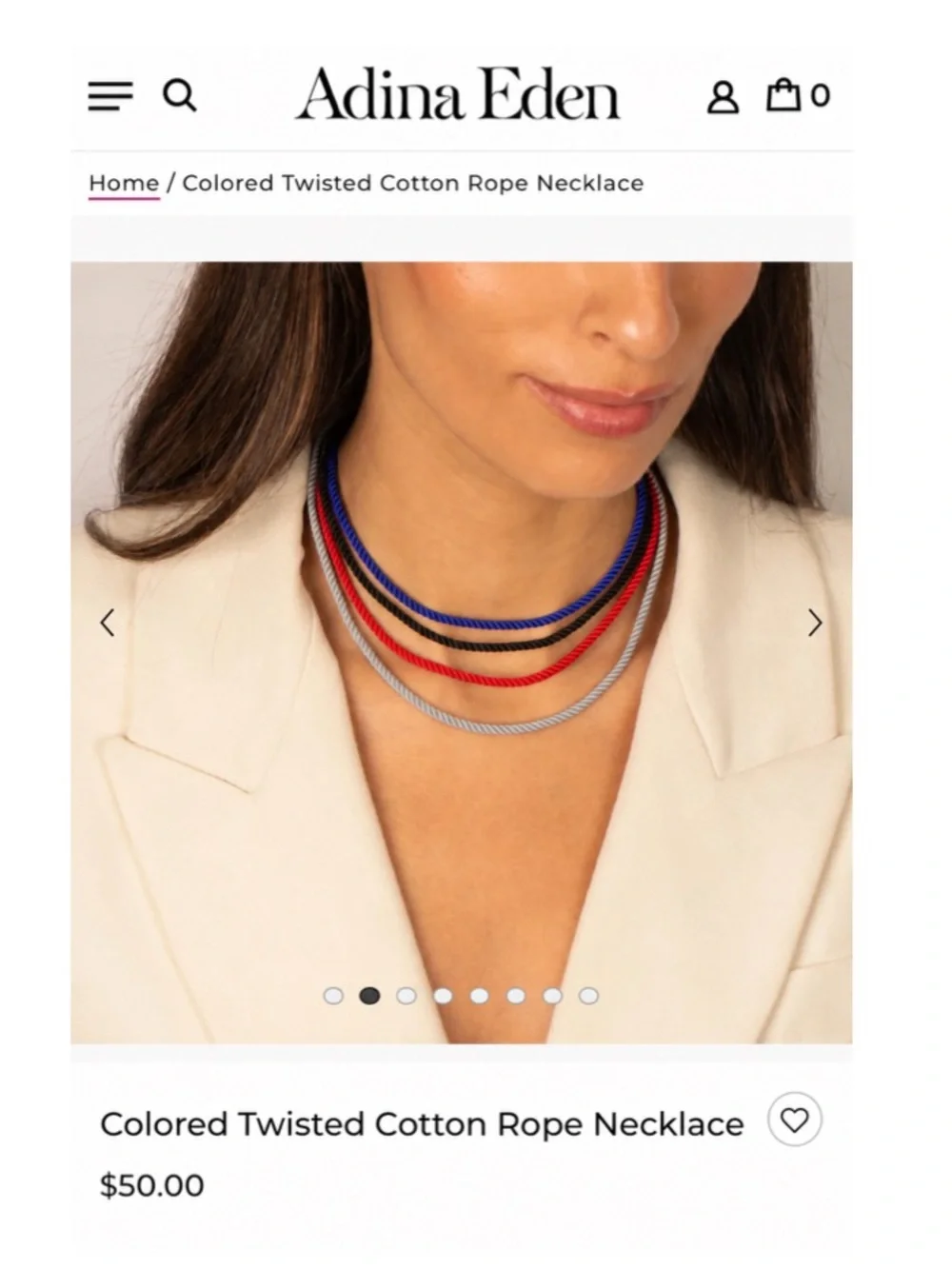 Revolve x Adina Eden Colored Twisted Cotton Rope Necklace in Black
